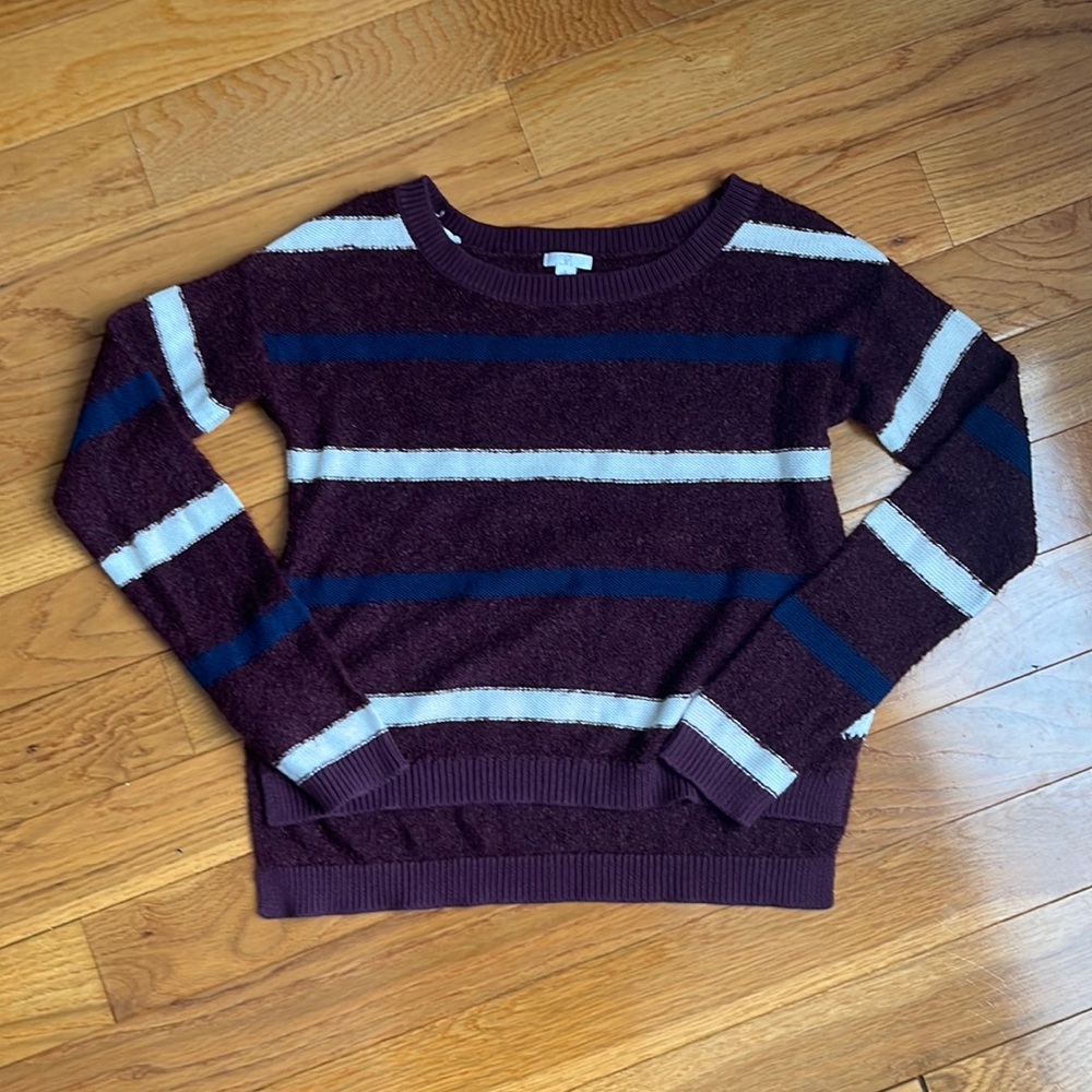 EUC BP size Small Maroon Stripe Crop Crew Neck Sweater